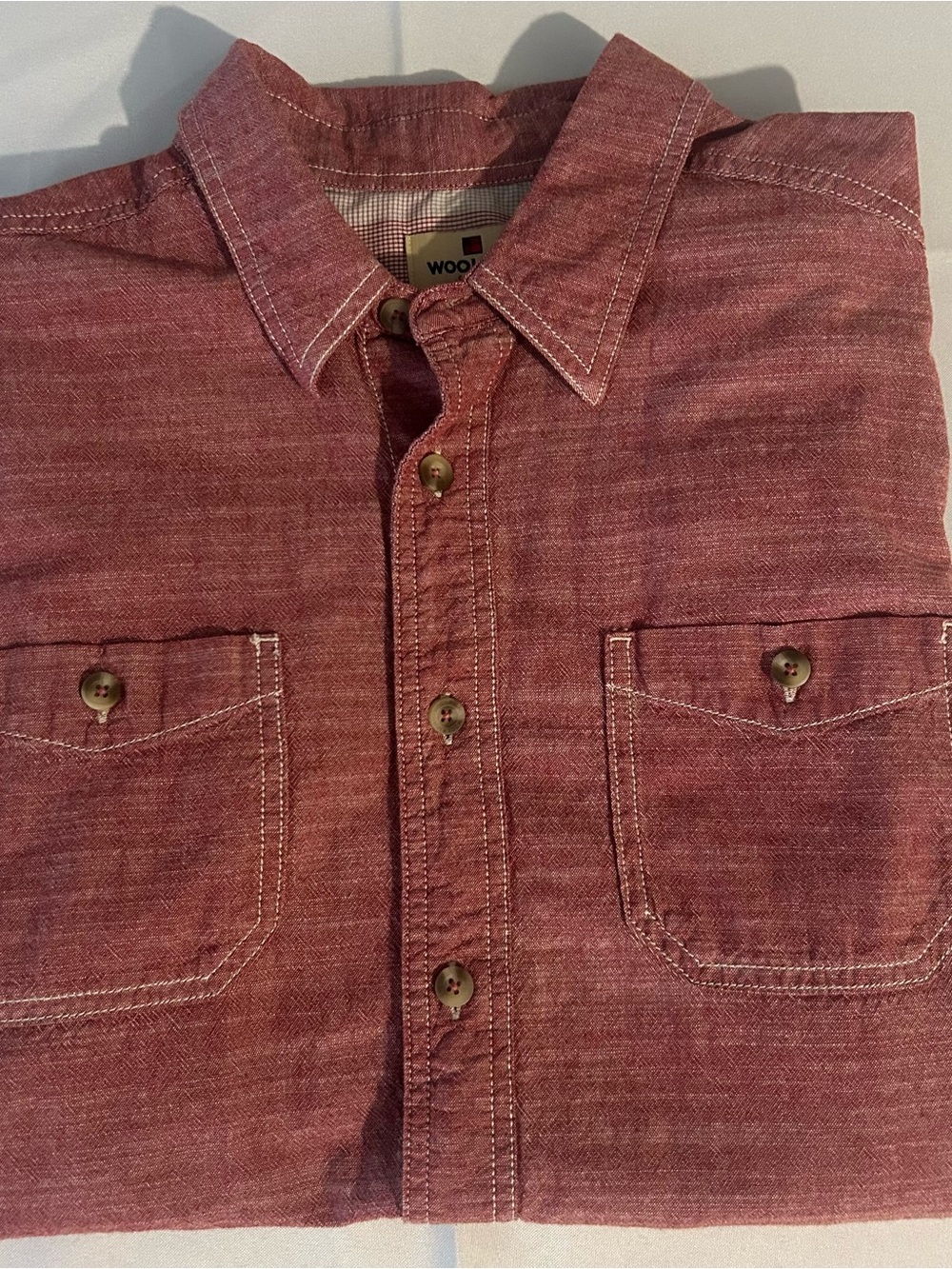 Woolrich Men's Maroon Button-Down Chest Pocket Shirt Size L